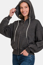 Load image into Gallery viewer, Zenana Acid Wash Fleece Zip-Up Cropped Hoodie
