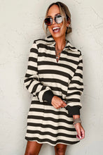 Load image into Gallery viewer, Contrast Striped Johnny Collar Long Sleeve Mini Dress
