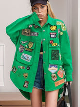 Load image into Gallery viewer, Embroidered Patch Button Up Long Sleeve Denim Jacket
