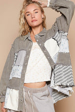 Load image into Gallery viewer, POL Raw Hem Patchwork Dropped Shoulder Jacket
