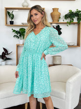 Load image into Gallery viewer, Double Take Full Size Printed Ruched V-Neck Long Sleeve Dress
