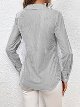 Load image into Gallery viewer, Bow Tie Waist Johnny Collar Neck Striped Blouse
