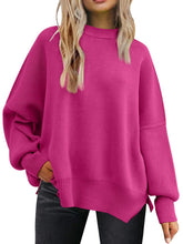 Load image into Gallery viewer, Slit Round Neck Dropped Shoulder Sweater

