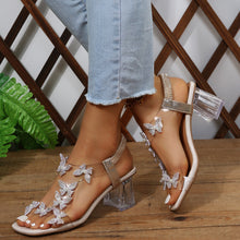 Load image into Gallery viewer, Butterfly Detail Open Toe Mid Heel Sandals
