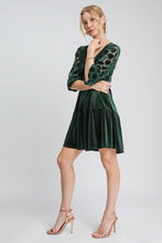 Load image into Gallery viewer, Umgee Dotted Lace Sleeve Tiered Velvet Mini Dress
