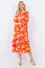 Load image into Gallery viewer, Celeste Full Size Pick-Up Hem Asymmetric Floral Midi Dress
