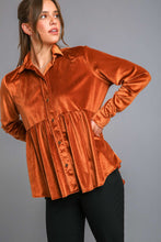 Load image into Gallery viewer, Umgee Peplum Button Up Long Sleeve Shirt
