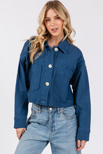 Load image into Gallery viewer, bytos Button Down Cropped Denim Jacket with Patch Pockets
