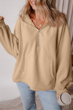 Load image into Gallery viewer, Pocketed Half Zip Dropped Shoulder Hoodie
