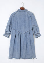 Load image into Gallery viewer, Distressed Collared Neck Flounce Sleeve Denim Dress
