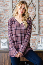 Load image into Gallery viewer, Heimish Full Size Plaid V-Neck Long Sleeve Top
