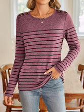 Load image into Gallery viewer, Lovelet Striped Round Neck Long Sleeve T-Shirt
