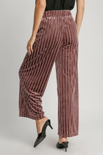 Load image into Gallery viewer, Umgee Full Size Elastic Waist Striped Wide Leg Velvet Pants
