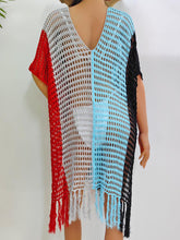Load image into Gallery viewer, Fringe Color Block Scoop Neck Cover Up
