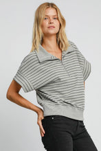 Load image into Gallery viewer, Umgee Striped Half Zip Short Sleeve Sweatshirt
