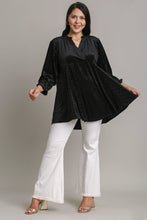 Load image into Gallery viewer, Umgee Full Size Beaded Frill Flounce Sleeve Velvet Babydoll Blouse
