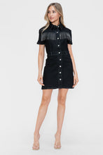 Load image into Gallery viewer, bytos Full Size Embellished Button Down Short Sleeve Denim Dress
