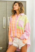 Load image into Gallery viewer, BiBi Plaid Color Block Raw Hem Shirt
