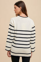 Load image into Gallery viewer, Annie Wear Side Slit Striped Round Neck Sweater

