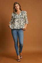 Load image into Gallery viewer, Umgee Ruffled Tie Neck Puff Sleeve Babydoll Blouse
