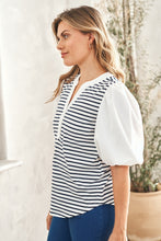 Load image into Gallery viewer, Hailey &amp; Co Striped Contrast Puff Sleeve Top
