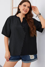 Load image into Gallery viewer, Plus Size Striped Notched Neck Half Sleeve Top
