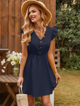 Load image into Gallery viewer, Ruffled V-Neck Cap Sleeve Mini Dress
