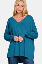 Load image into Gallery viewer, Zenana V-Neck Side Slit High-Low Sweater
