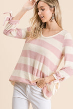 Load image into Gallery viewer, Reborn J Ribbon Cuff Contrast Striped Hacci Top
