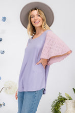 Load image into Gallery viewer, Celeste Full Size Contrast Eyelet Ruffle Sleeve Blouse
