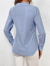 Load image into Gallery viewer, Bow Tie Waist Johnny Collar Neck Striped Blouse
