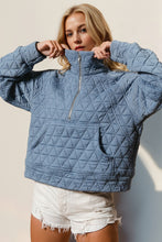 Load image into Gallery viewer, Double Take Half Zip Long Sleeve Quilted Sweatshirt with Pocket
