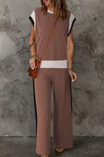 Load image into Gallery viewer, Contrast Round Neck Top and Pants Set
