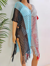 Load image into Gallery viewer, Fringe Color Block Scoop Neck Cover Up
