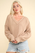 Load image into Gallery viewer, VERY J Exposed Seam V-Neck Ribbed Knit Top

