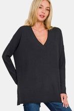 Load image into Gallery viewer, Zenana V-Neck Side Slit High-Low Sweater
