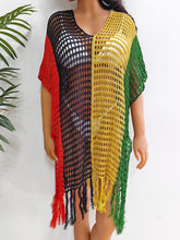 Load image into Gallery viewer, Fringe Color Block Scoop Neck Cover Up
