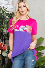 Load image into Gallery viewer, Celeste Full Size Flower Print Contrast Short Sleeve T-Shirt

