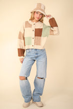 Load image into Gallery viewer, VERY J Color Block Button Down Textured Sweater Cardigan
