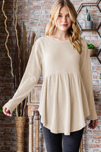 Load image into Gallery viewer, Heimish Full Size Round Neck Long Sleeve Ribbed Babydoll Top
