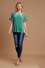 Load image into Gallery viewer, Umgee Velvet Embroidery Short Sleeve Blouse
