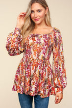 Load image into Gallery viewer, Haptics Full Size Peplum Floral Square Neck Blouse
