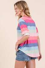 Load image into Gallery viewer, BOMBOM Striped Round Neck Half Sleeve T-Shirt
