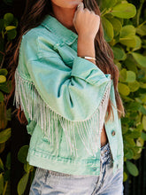 Load image into Gallery viewer, Fringe Detail Long Sleeve Denim Jacket
