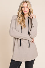 Load image into Gallery viewer, BOMBOM Contrast Drawstring Drop Shoulder Knit Hoodie
