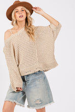 Load image into Gallery viewer, SAGE + FIG Distressed Asymmetrical Open Stitch Sweater
