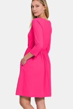 Load image into Gallery viewer, Zenana Three-Quarter Sleeve Surplice Dress with Pockets
