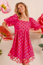Load image into Gallery viewer, BiBi Polka Dot Mesh Puff Sleeve Dress
