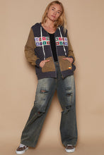 Load image into Gallery viewer, POL Contrast Square Patch Pattern Hooded Zipper Jacket
