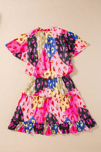 Load image into Gallery viewer, Printed Tie Neck Short Sleeve Mini Dress
